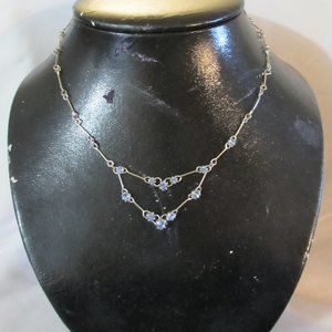 Silver Tone Collar Necklace with Light Sapphire